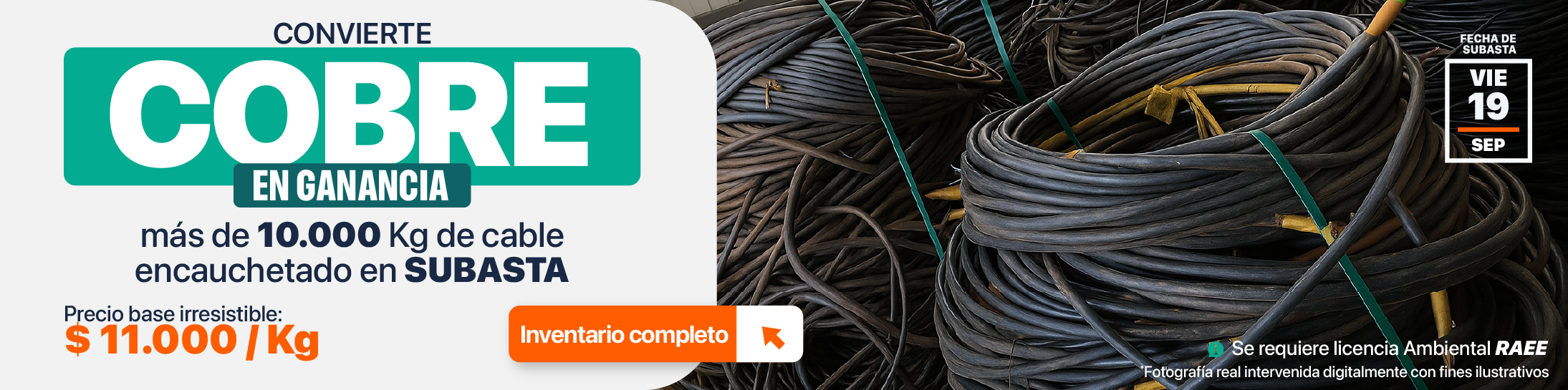 subasta de cable de cobre encorchetado